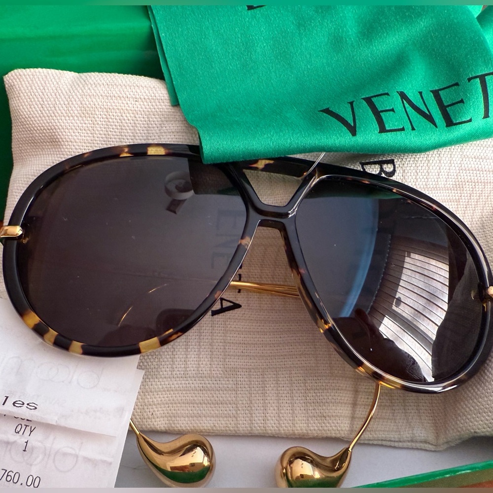 Bottega Veneta Fashion Show Drop Earring Geometrical Sunglasses, 63mm